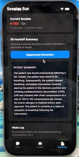 Patient session summary screen